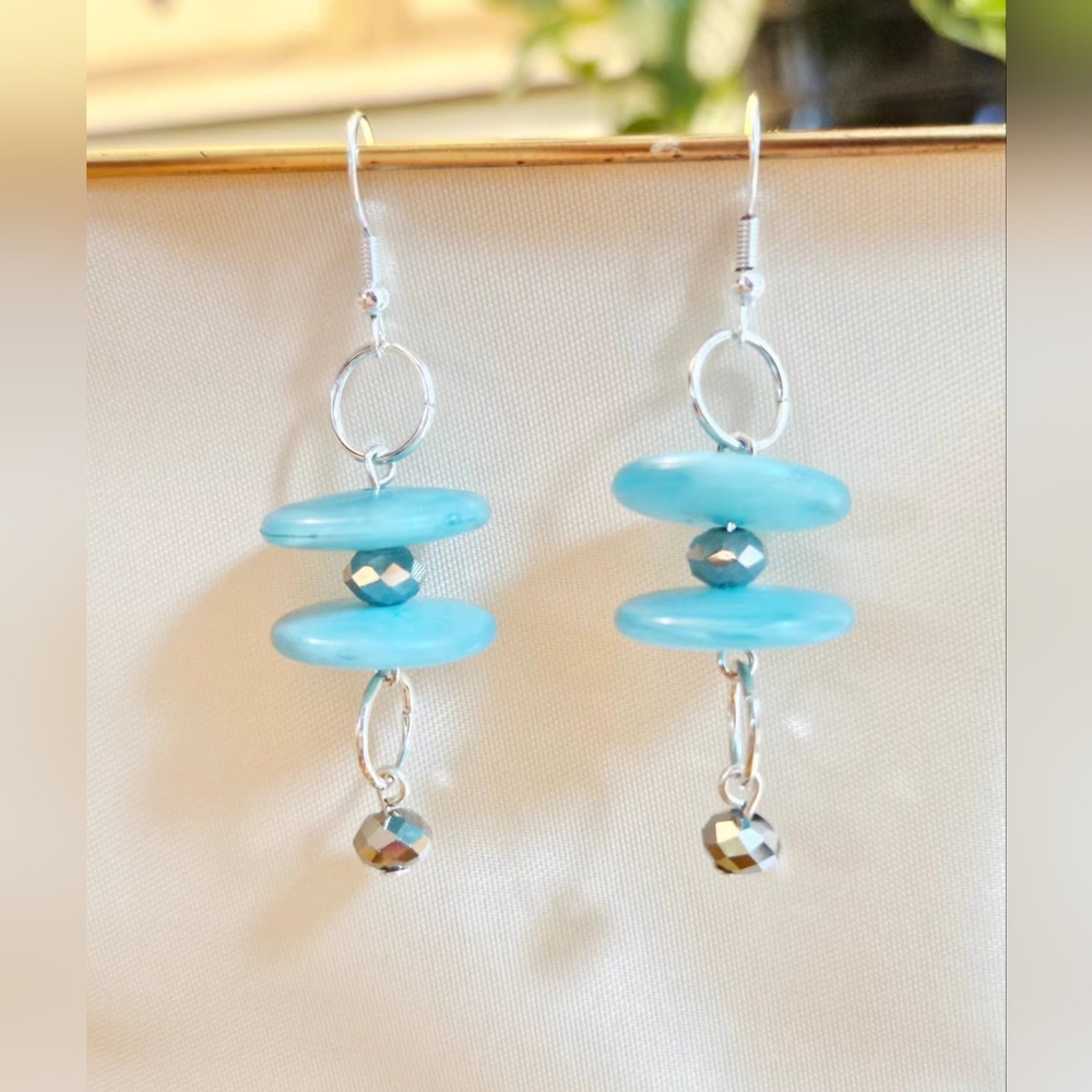 Turquoise "UFO" Beaded Handmade Upcycled Earrings